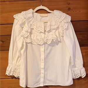 Loeffler Randall Cream Ruffled Blouse